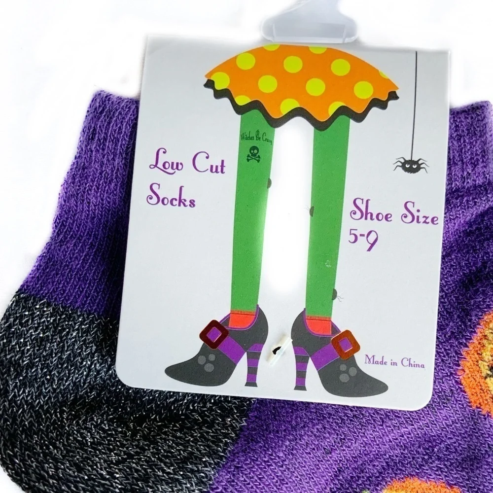 Halloween Socks Fun Colorful by GMI Low Cut Purple Jack O Lanterns Shoe Size 5-9